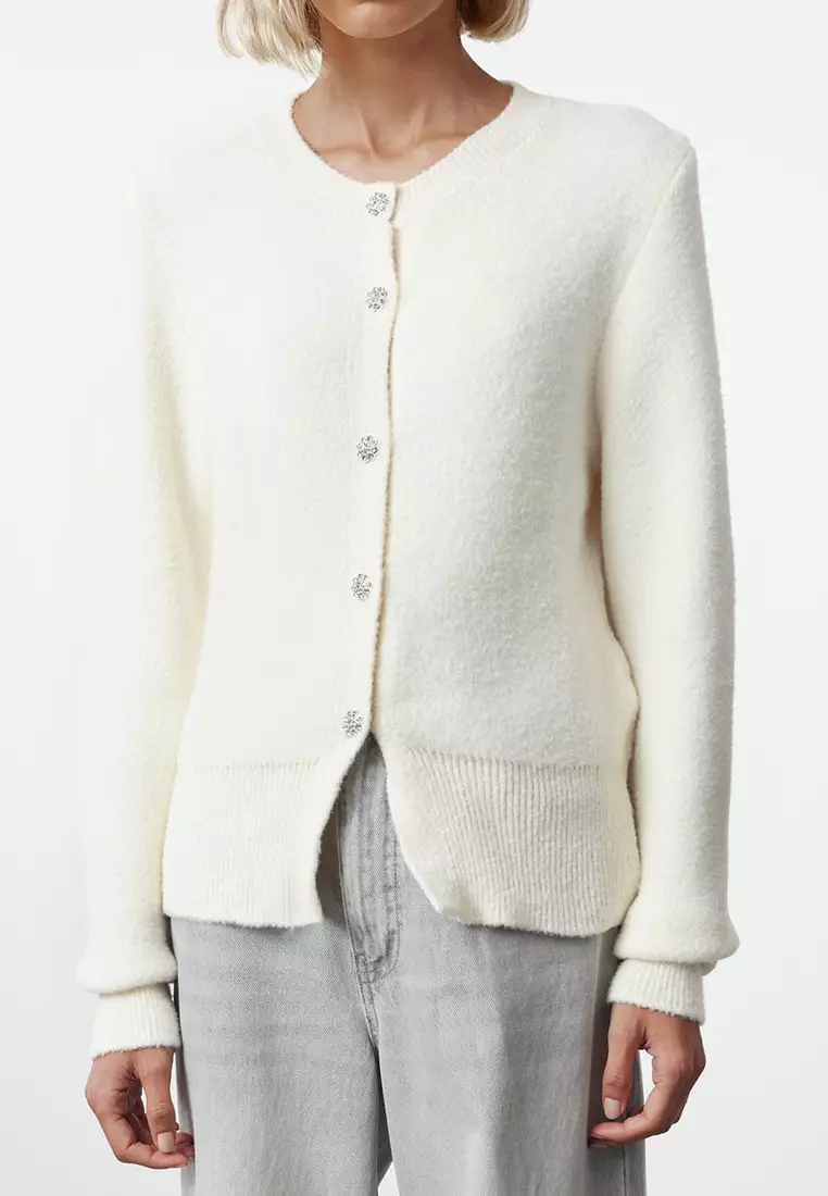 Ecru Extra Soft Textured Knitted Cardigan TWOAW25HI00119