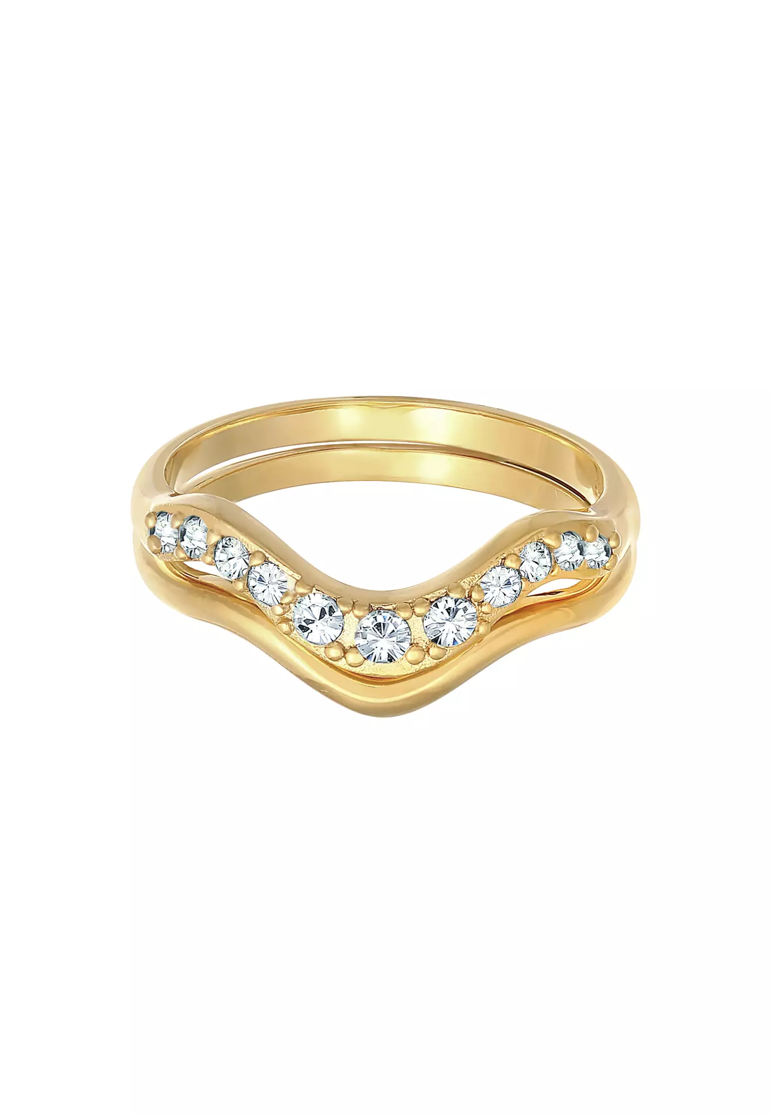 Ring Stacking Rings Set Of 2 Curved Crystals Gold Plated