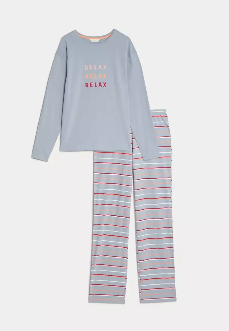 Buy MARKS & SPENCER Pure Cotton Relax Slogan Pyjama Set 2024 Online ...