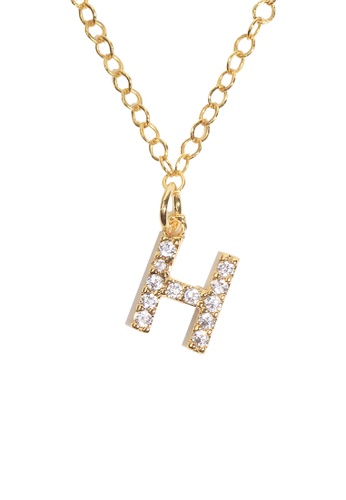 PSYNDROME gold Personalised Initial Letter Alphabet Cubic Zirconia Necklace - H 844D7AC7703A54GS_1