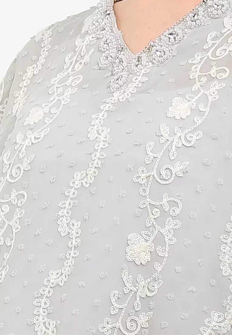 Embellished V Neck Emb Swissdot Chiffon Kaftan