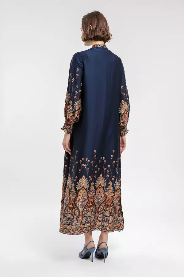 MINIMAL - Alisha - Gamis Motif Etnik - Navy Warna Navy