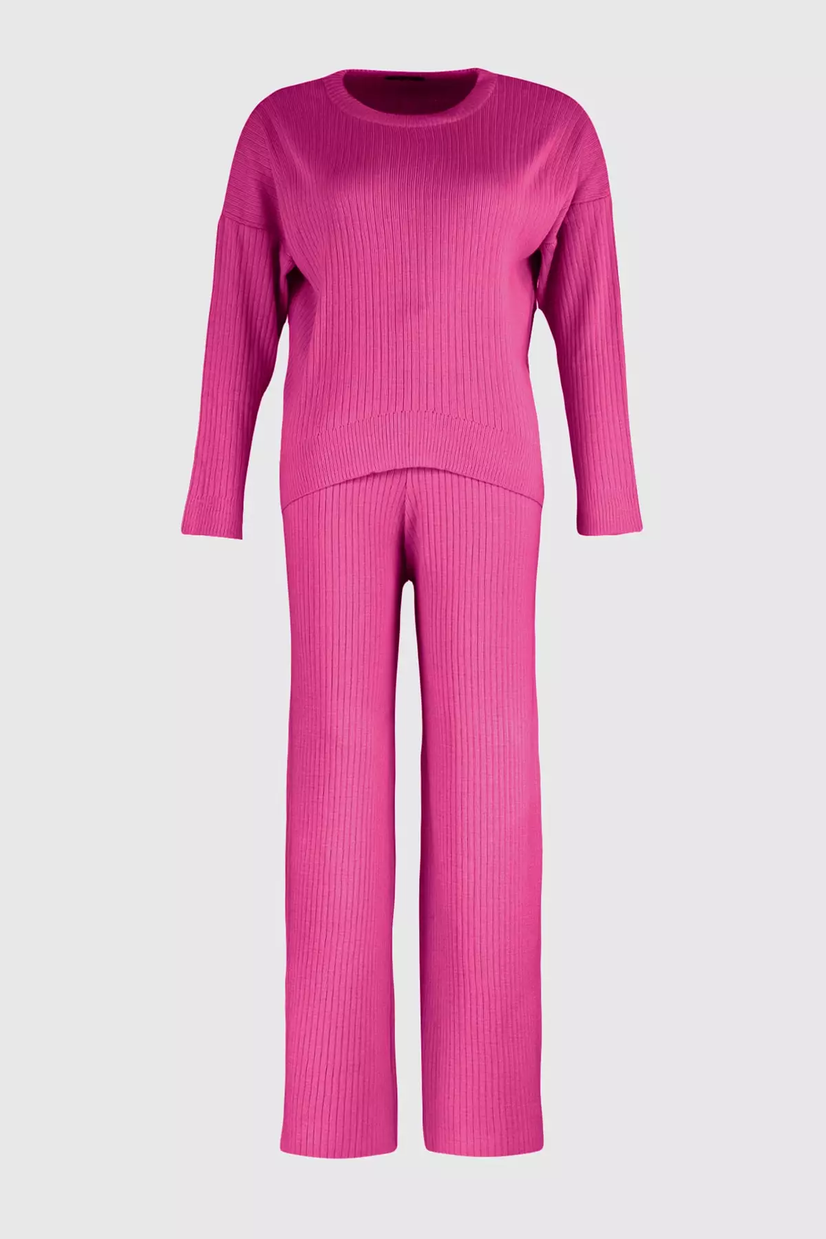 Plus Size Ribbed Sweater & Wide Leg Pants Set
