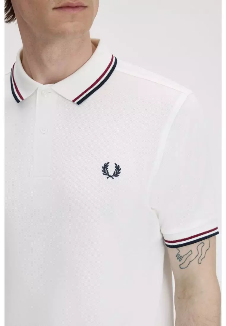 Fred Perry M3600 Twin Tipped Fred Perry Shirt (Snow White / Burnt Red / Navy)