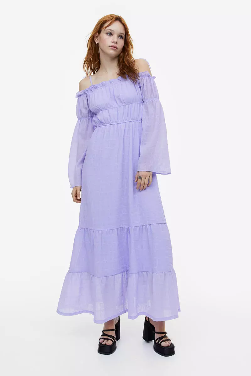 Purple cold sale shoulder maxi dress