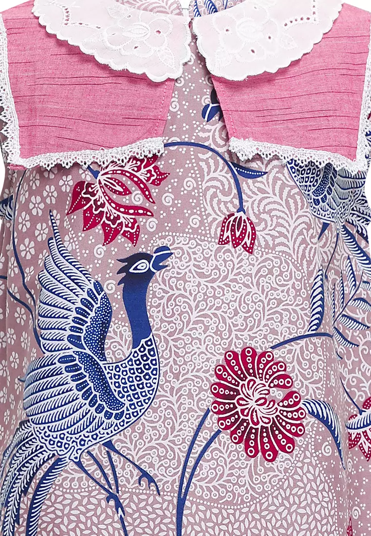 Dress Baju Kids Batik Anak Perempuan Asana Pink Tanpa Lengan