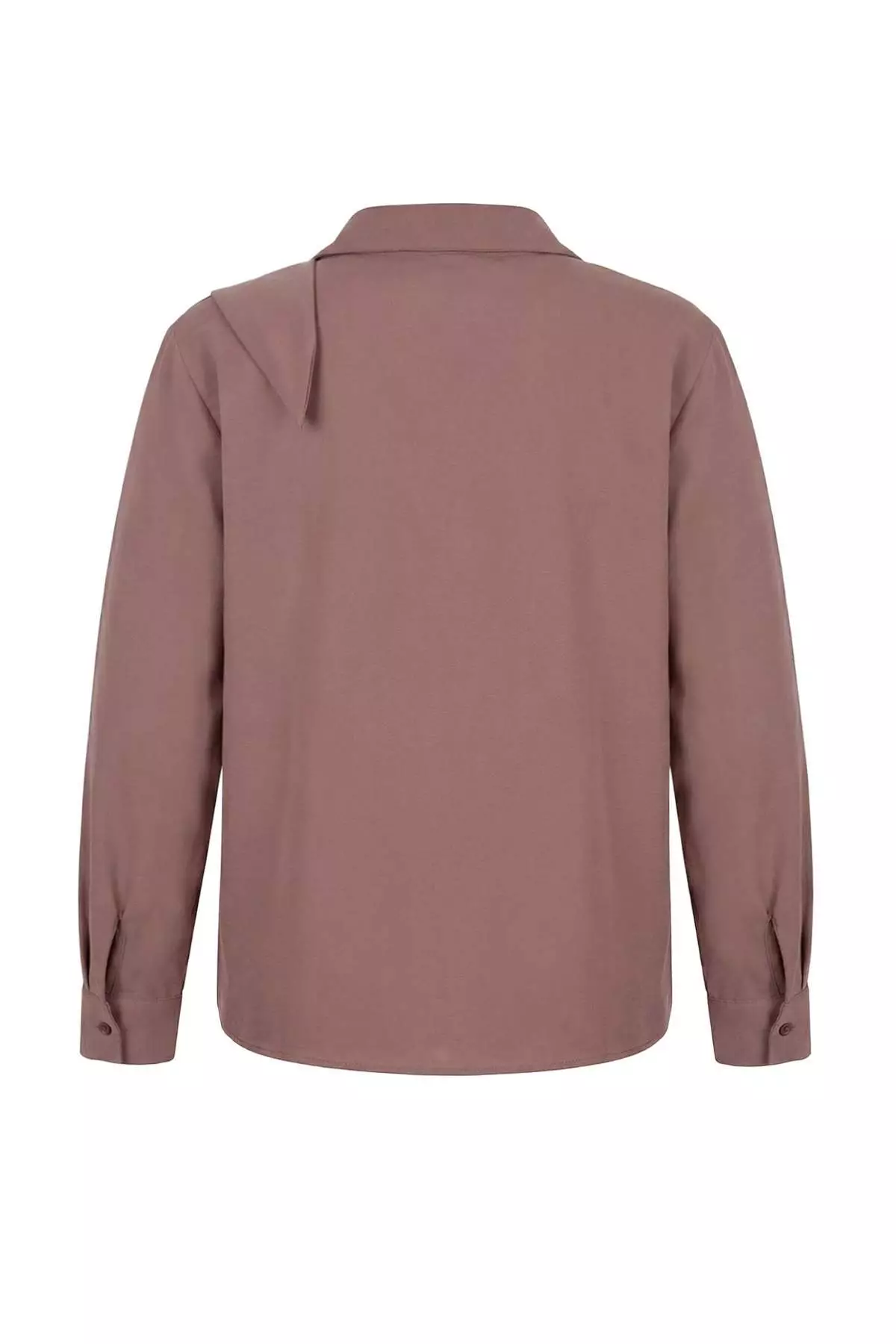 Mink Modal Long Sleeve Shawl Detail V-Neck Plus Size Blouse Tbbss26Ax00007