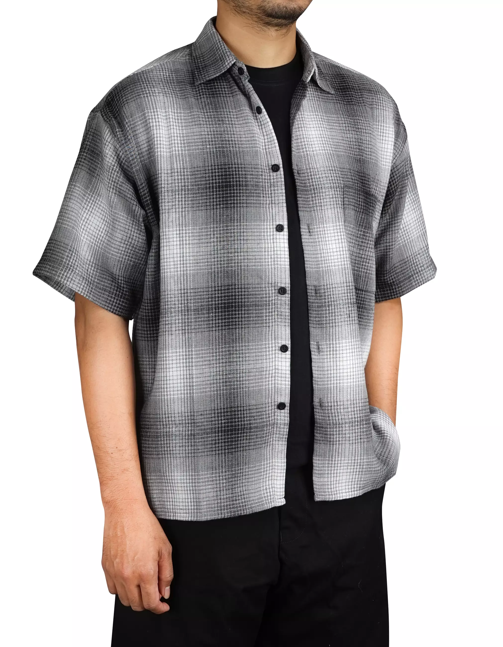 Gloaming ⁠Kemeja Flanel Boxy Oversize Pendek Cotton Flanel Dravine Pria