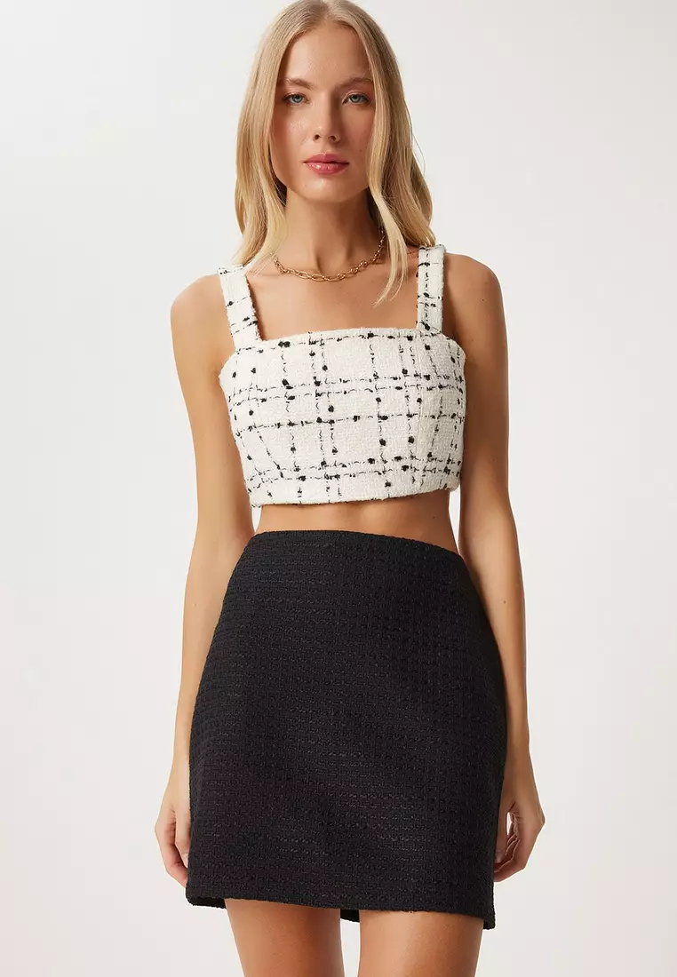 Black Mini Tweed Skirt