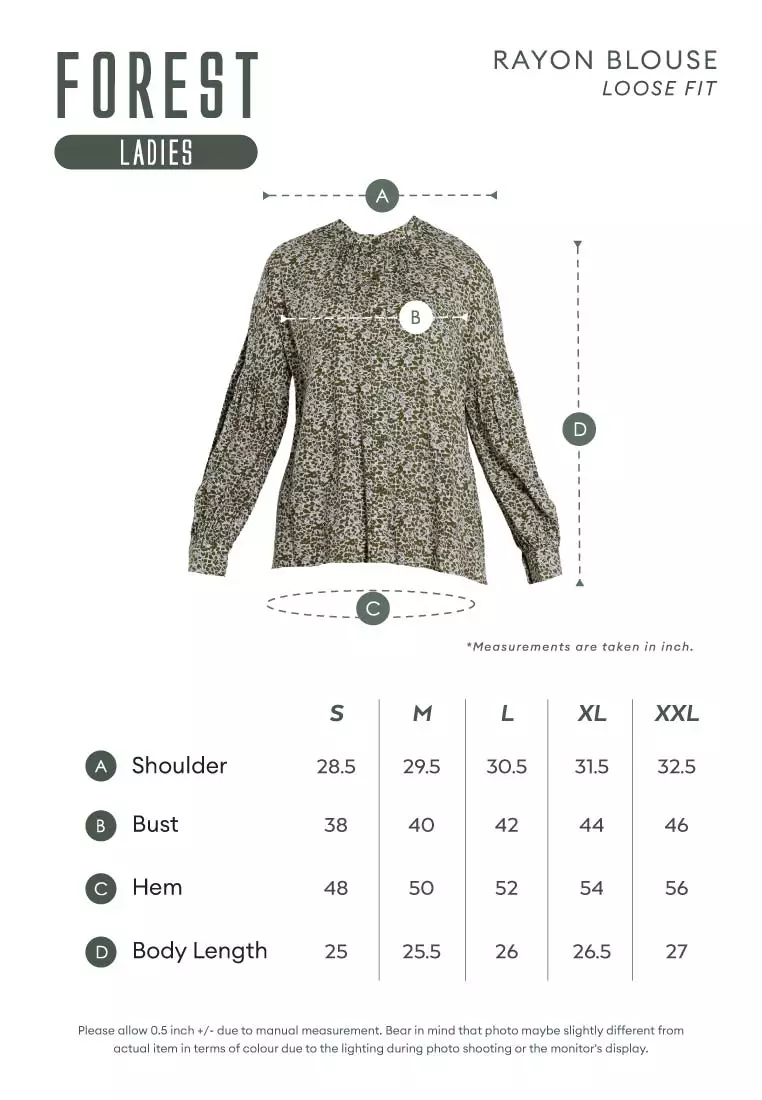 Forest Ladies Floral Pattern Button Rayon Blouse Women Long Sleeve Blouse | Baju Perempuan - 822486-41Green