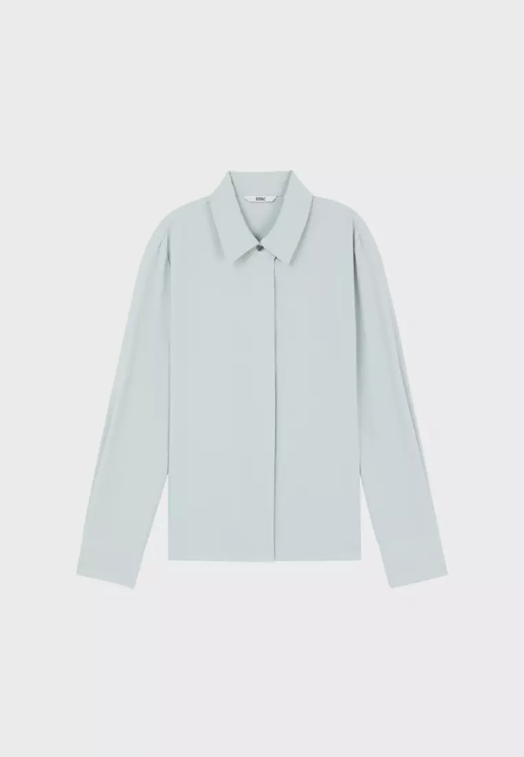 Aqua Wide Placket Long Sleeve Top