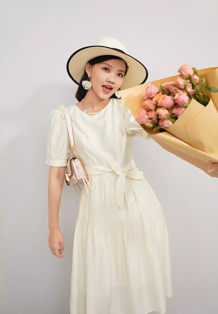Linen Midi Dress with Sash