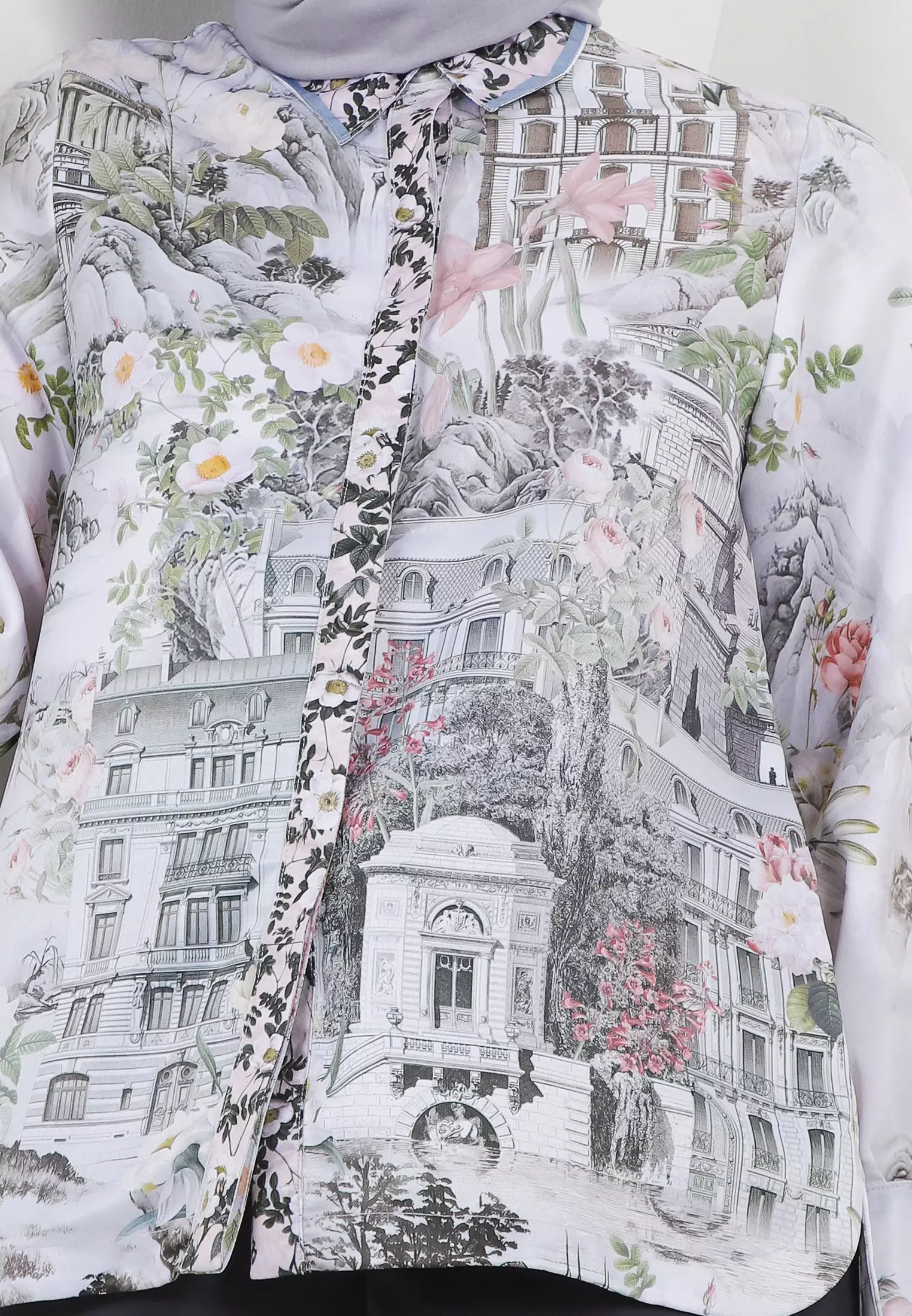 MFMW Refloxa Atasan Blouse Borken White Motif Building Print