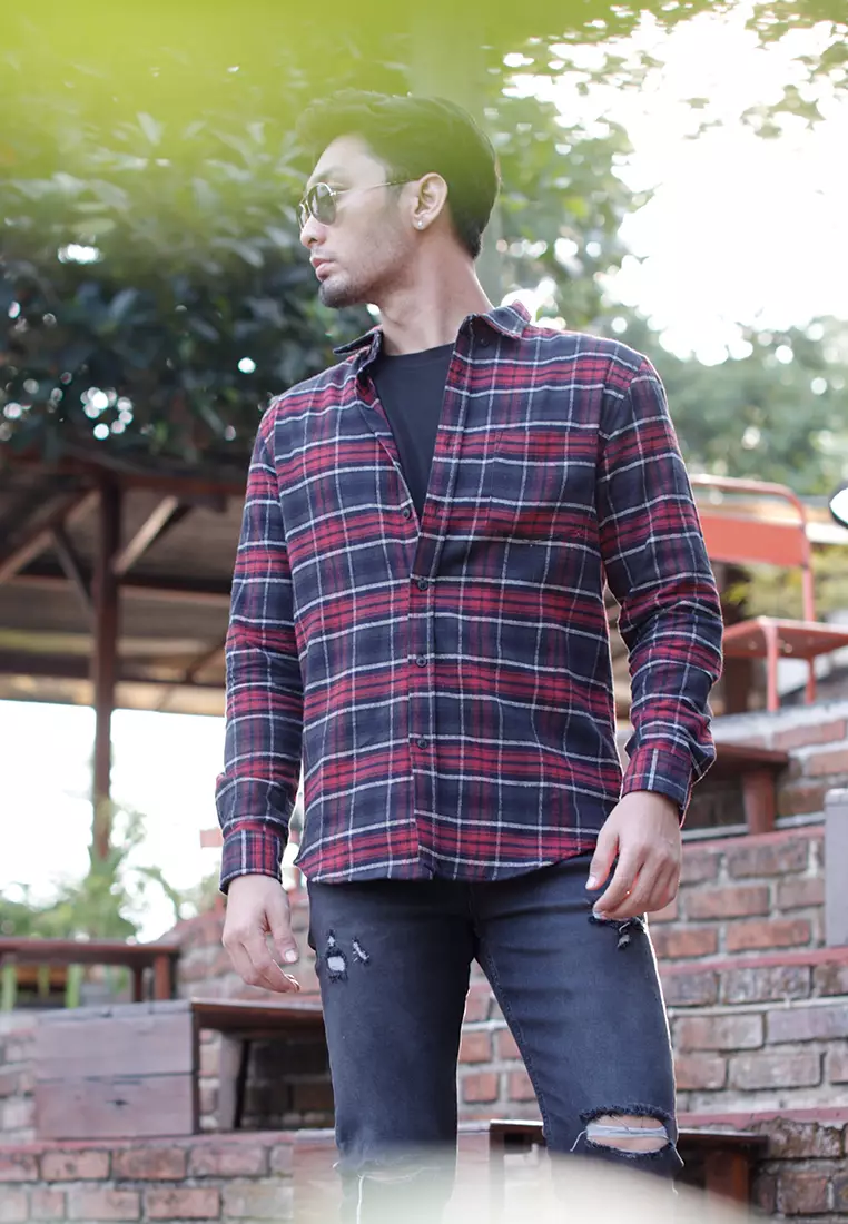 OXCON Extra Comfort Authentic Flannel Shirt Black Red