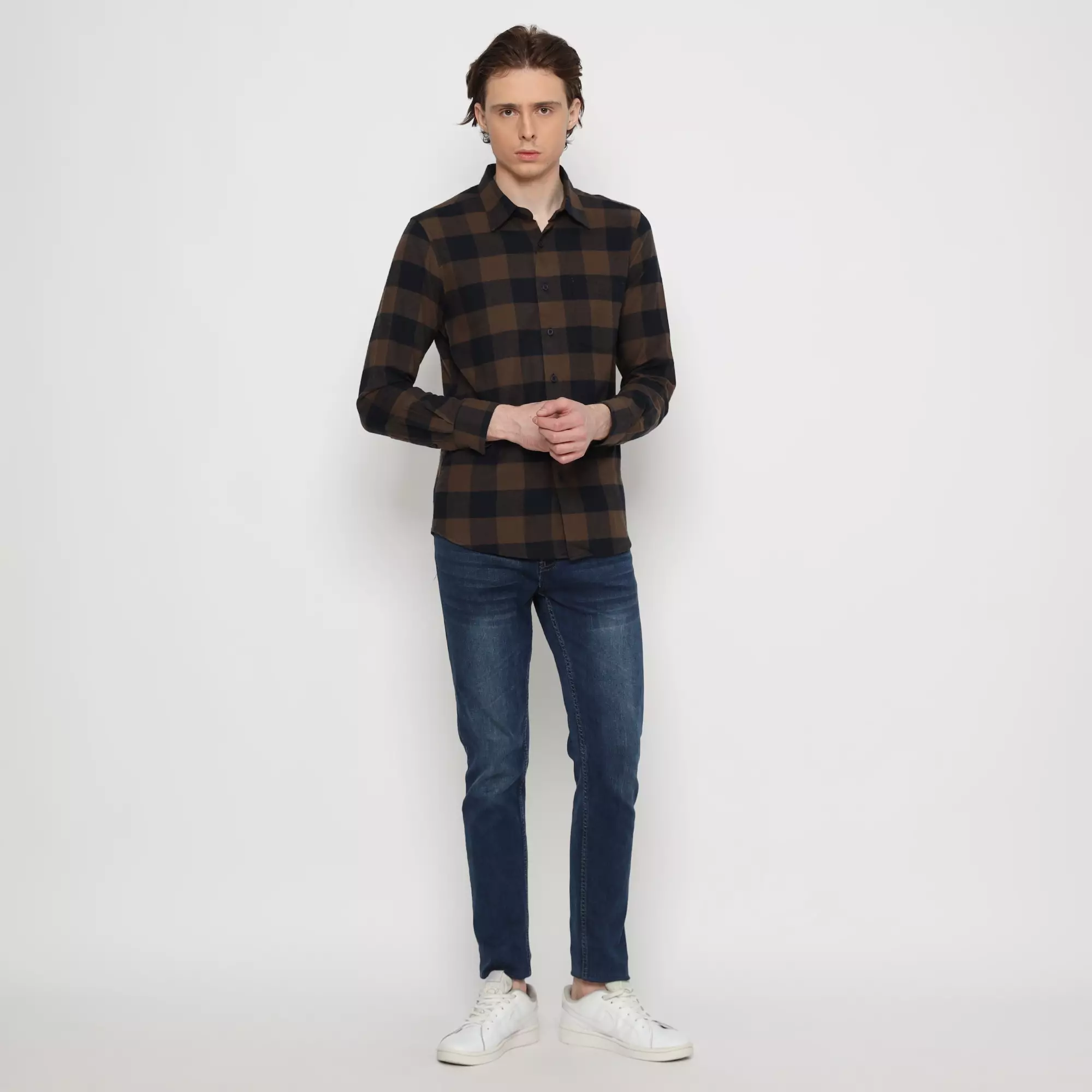 Platini Kemeja Pria Flanel Panjang Coklat 76370