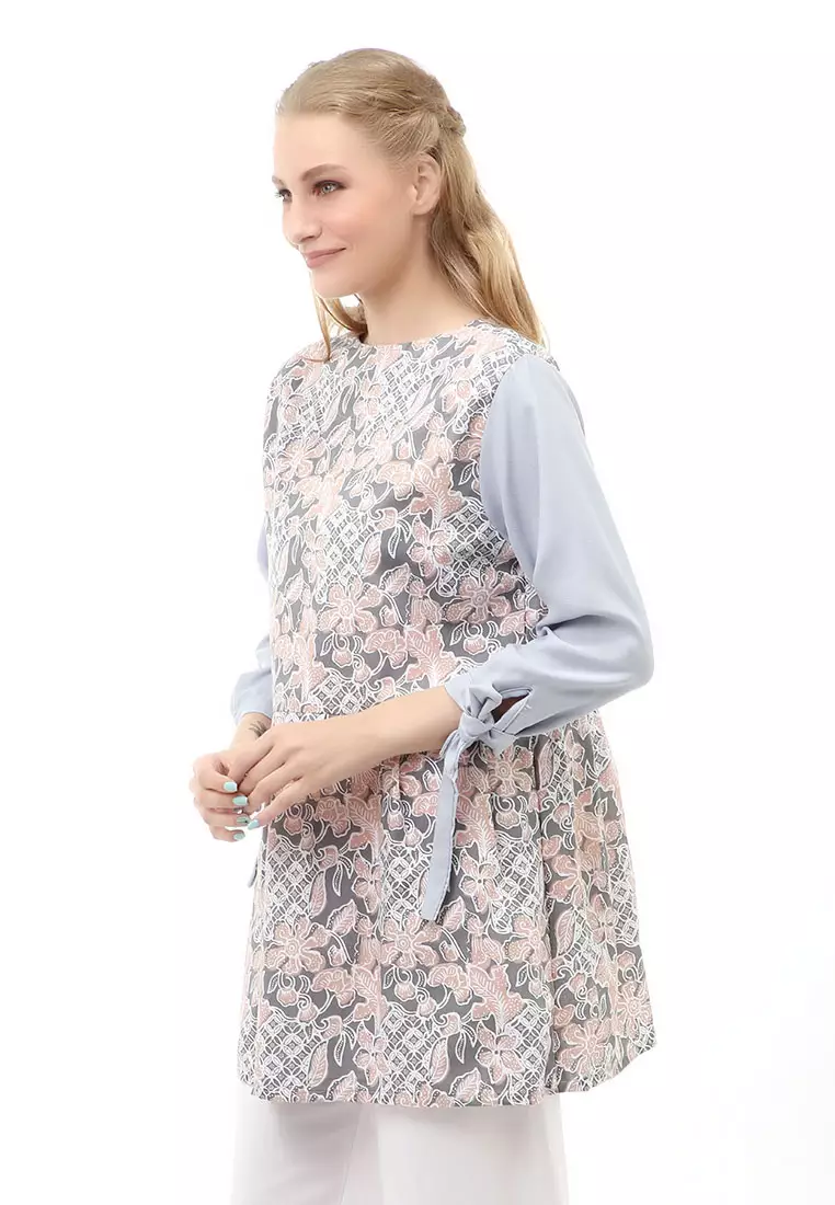 Lynelle Blouse Wanita Batik Sonia Lengan Panjang Motif Liris Bunga Material Cotton ORIGINAL