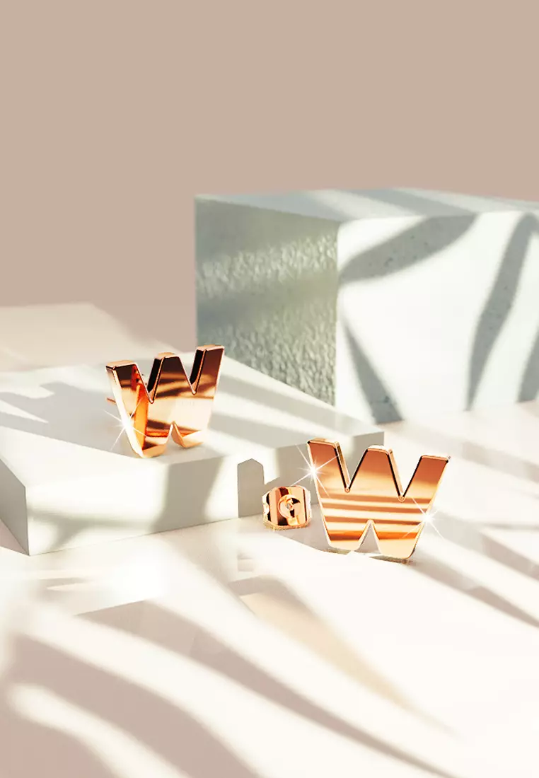 Bold Alphabet Letter Initial Charm Earrings in Rose Gold Tone - W