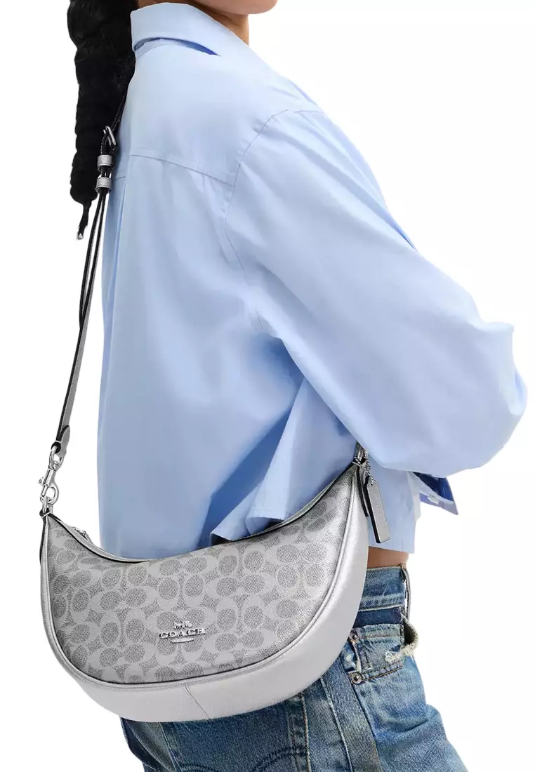 Aria Shoulder Bag In Signature Canvas - Gray/ Silver CCL27