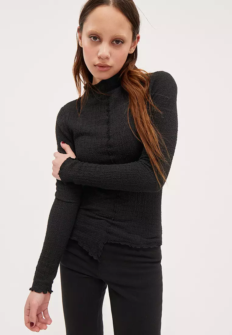 Buy Monki Long Sleeved Lettuce Hem Top Online ZALORA Malaysia