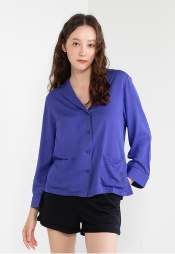 Les Girls Les Boys blue Plain Viscose PJ Top 02DB4AAF225E21GS_1