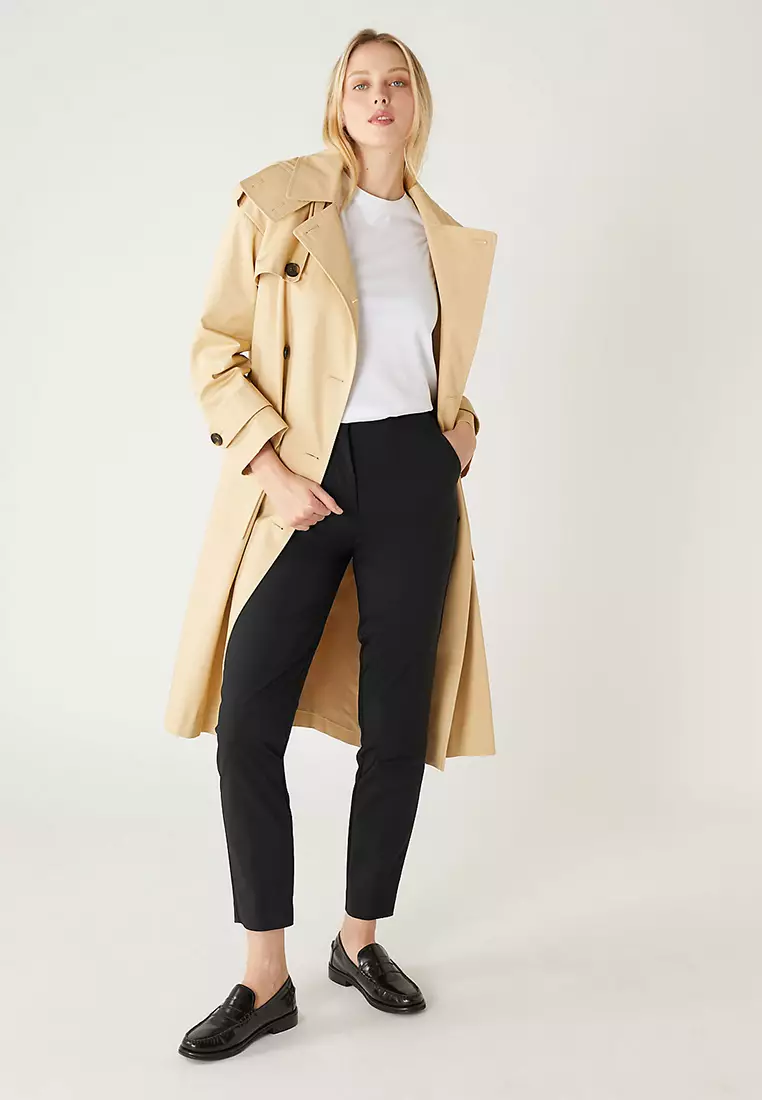 Cotton Blend Slim Fit Ankle Grazer Trousers