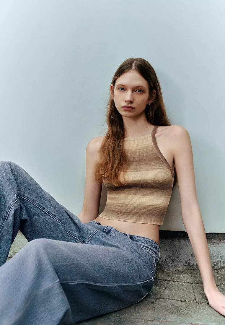 Retro Hot Girl Gradient Design Short Slim-fit Knit Vest