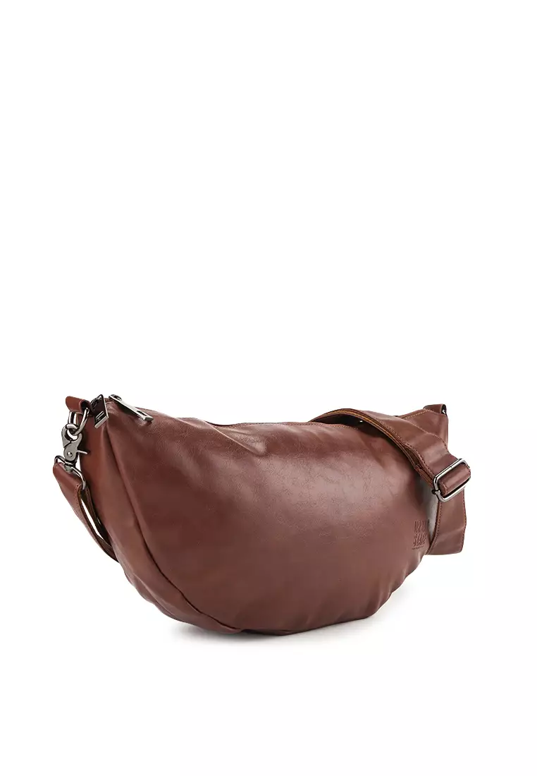 Distressed Leather Crescent Crossbody Bag