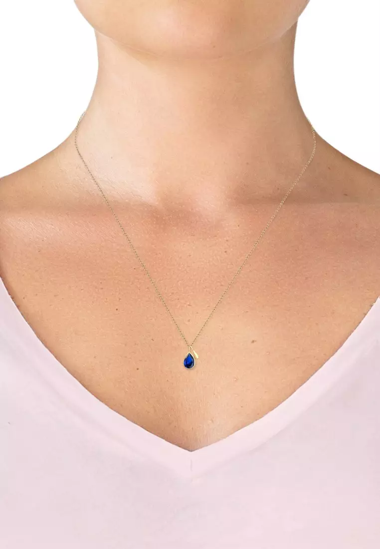 Kalung Perhiasan Perak 925 Wanita Drop Sapphire Blue Gold Plated