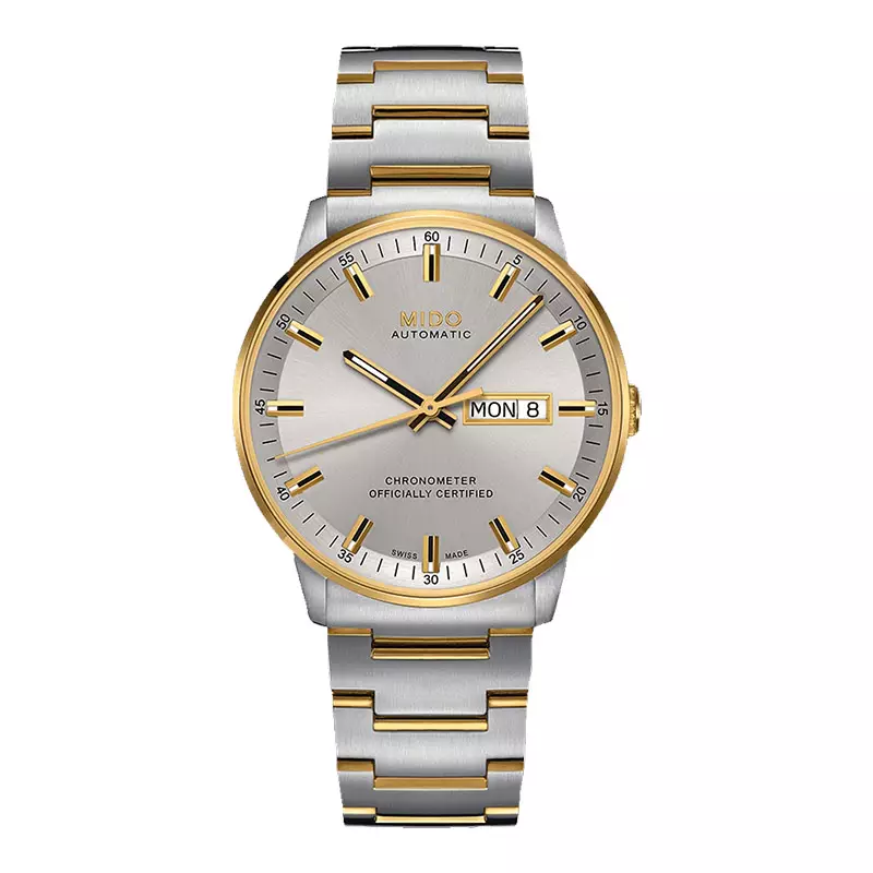 Jam Tangan Pria Mido Commander M021.431.22.071.00 Chronometer Rhodium Dial Dual Tone Stainless Steel Strap