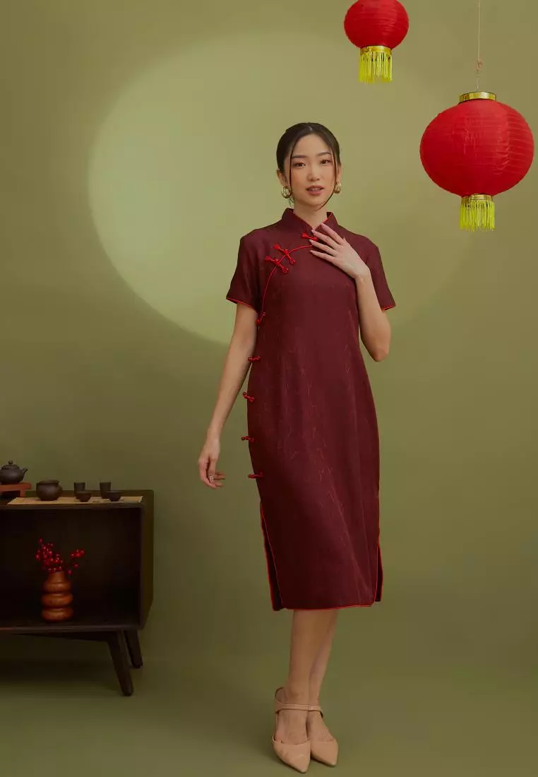 Achiera Cheongsam Dress in Maroon