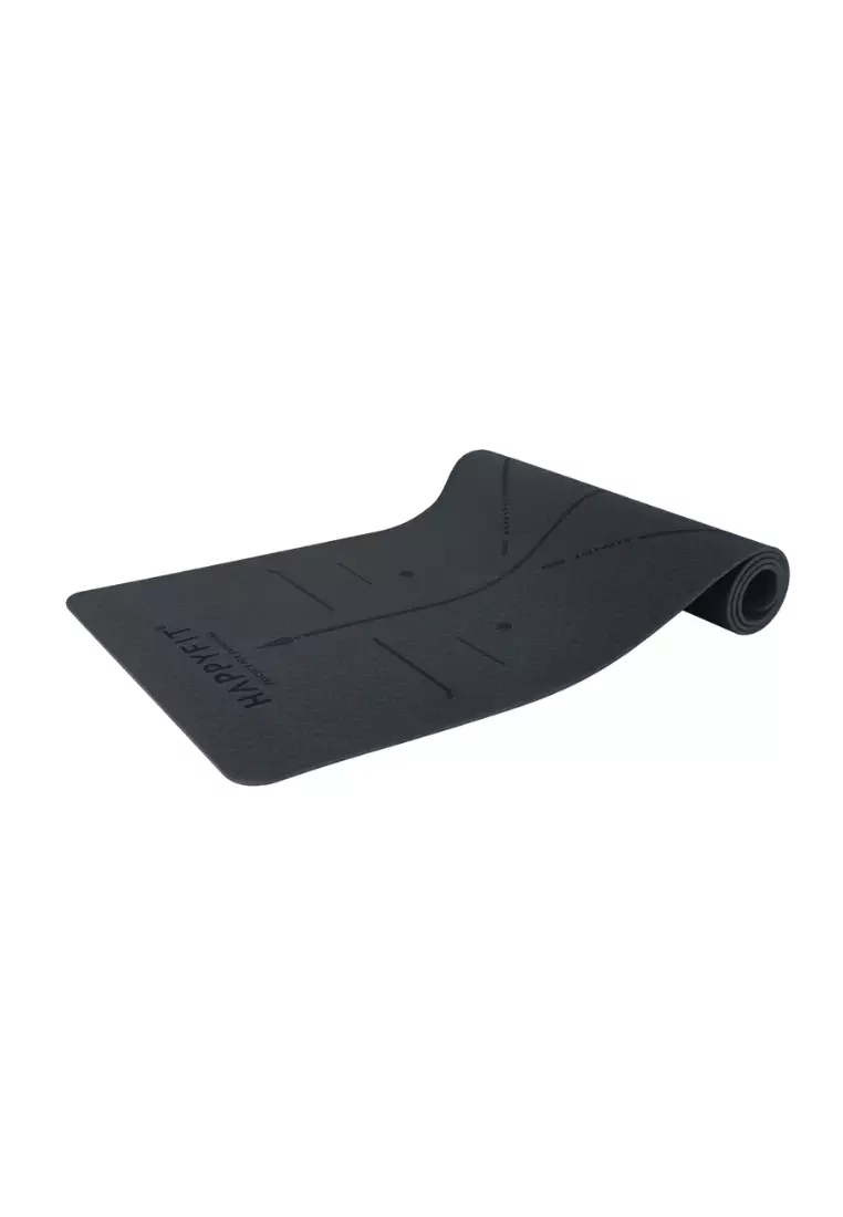 HAPPYFIT Yoga Mat Asana TPE 8mm Free Strap Black