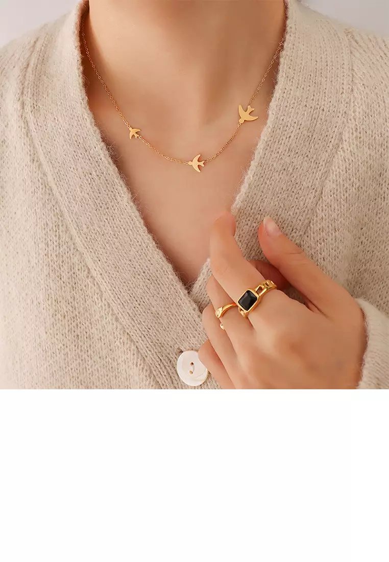 Simple and Cute Plated Gold 316L Stainless Steel Bird Necklace