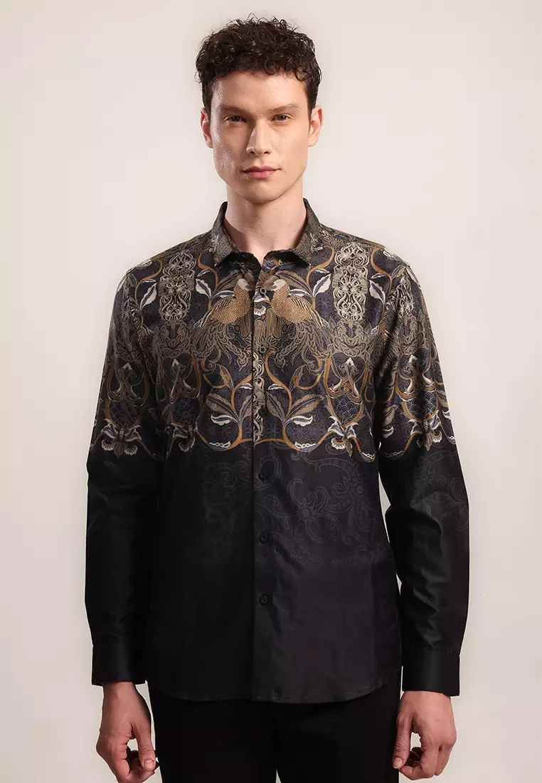 MOC Kemeja Batik Lengan Panjang Pria Madhurash - Black