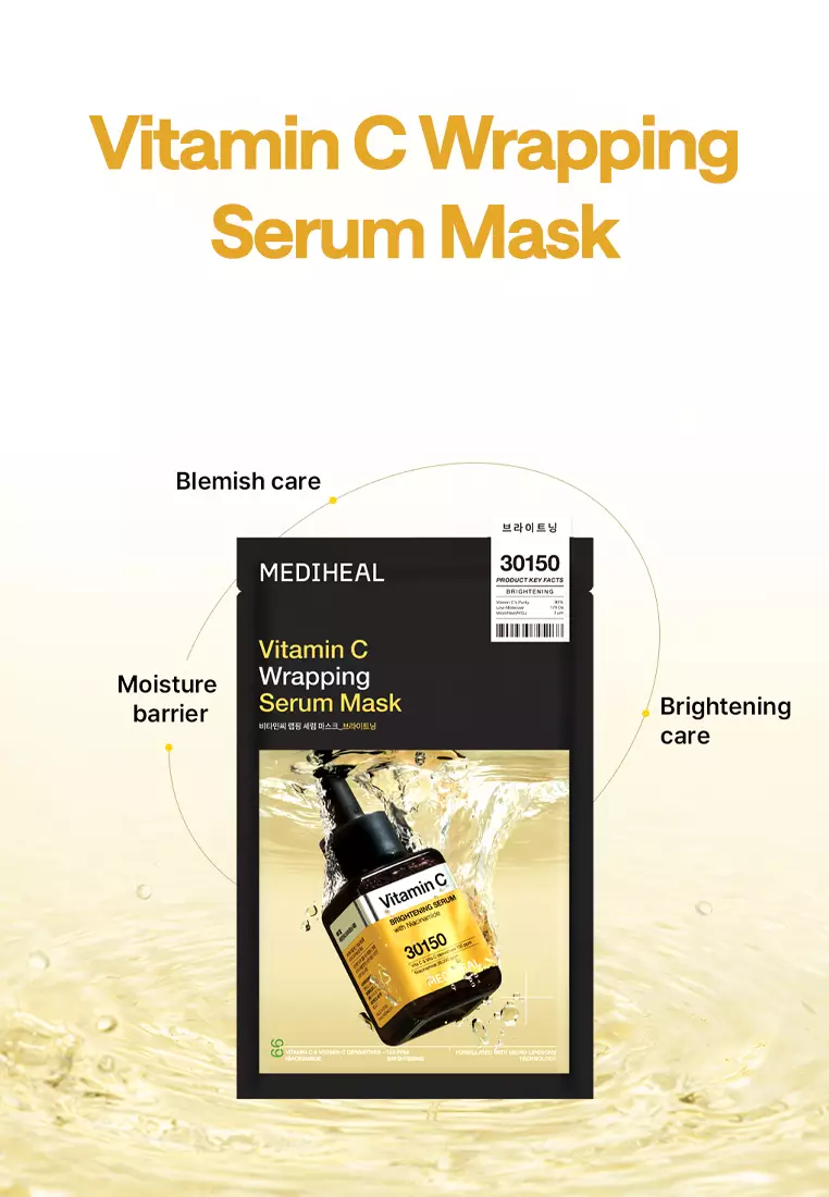 MEDIHEAL Vitamin C Wrapping Serum Mask Box, 10 x 25ml, Brightening