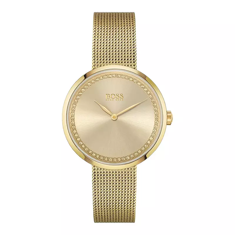 Jam Tangan Wanita Hugo Boss Praise 1502547 Ladies Gold Dial Gold Mesh Strap