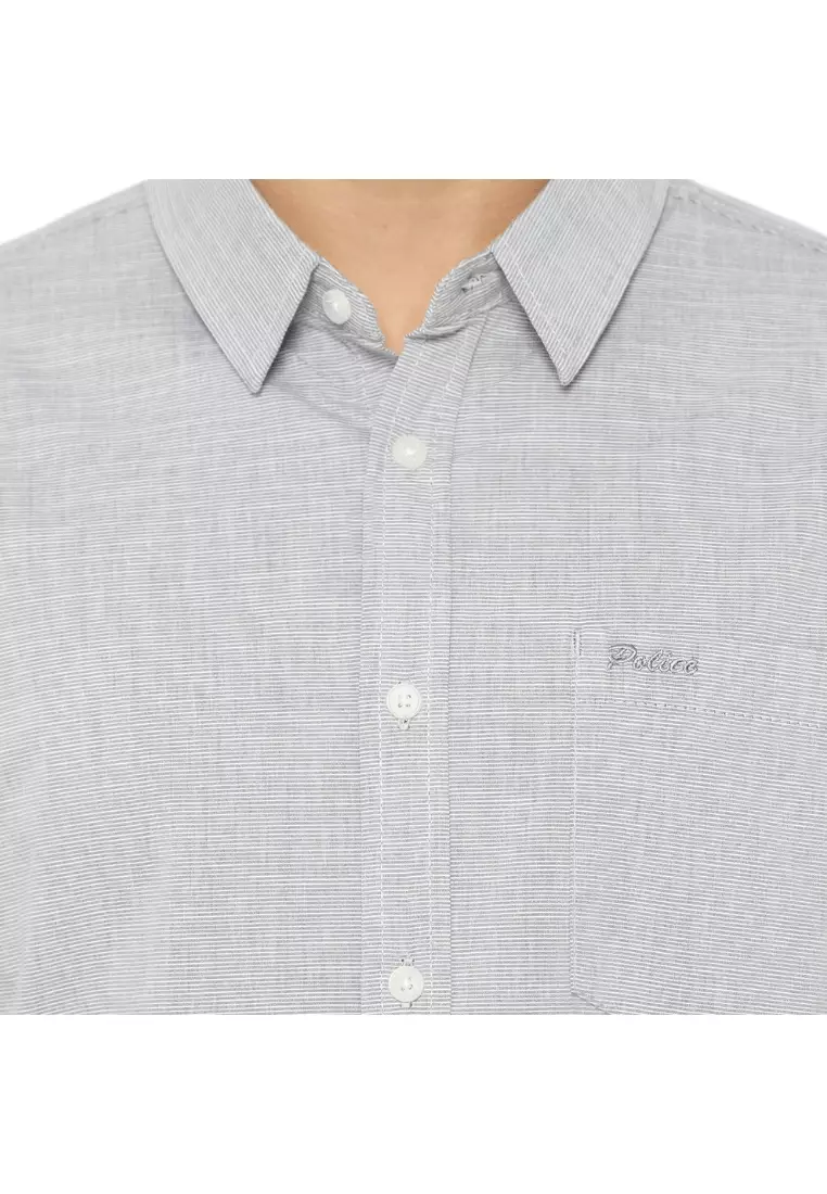 POLICE Kemeja Salur Printing Abu Muda Regular Fit Pria