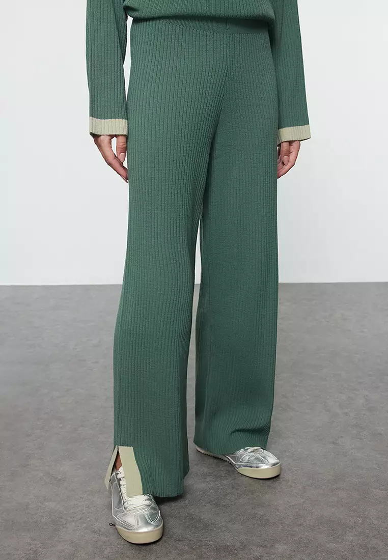 Petrol Green Colored Piping Detailed Knitwear Bottom-Top Set TCTAW25US00059