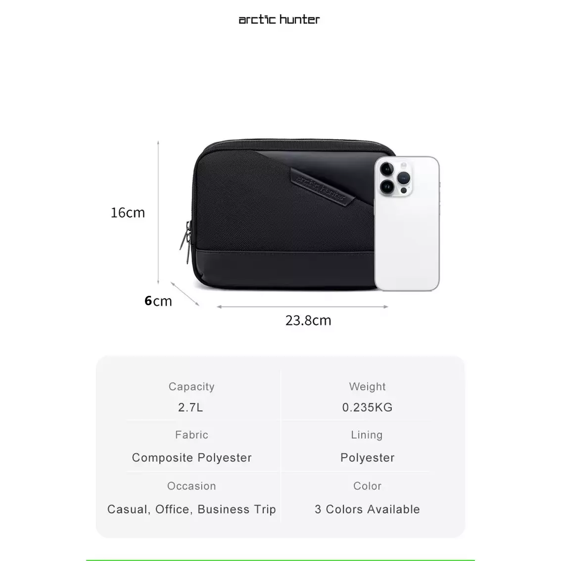 Arctic Hunter K00691 Clutch Pria HandBag pria Tas Tangan Pria waterproof - BLACK