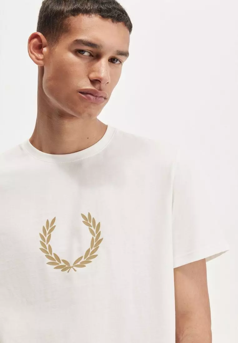 Buy Fred Perry Fred Perry M Flocked Laurel Wreath Graphic T Shirt White Online