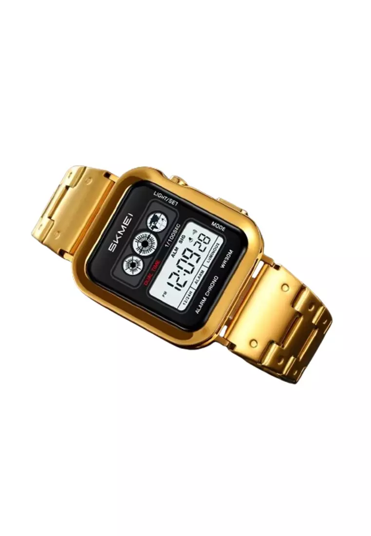 Jam Tangan Pria 2504 Digital Dual Time Tali Stainless Tahan air ORIGINAL - Gold
