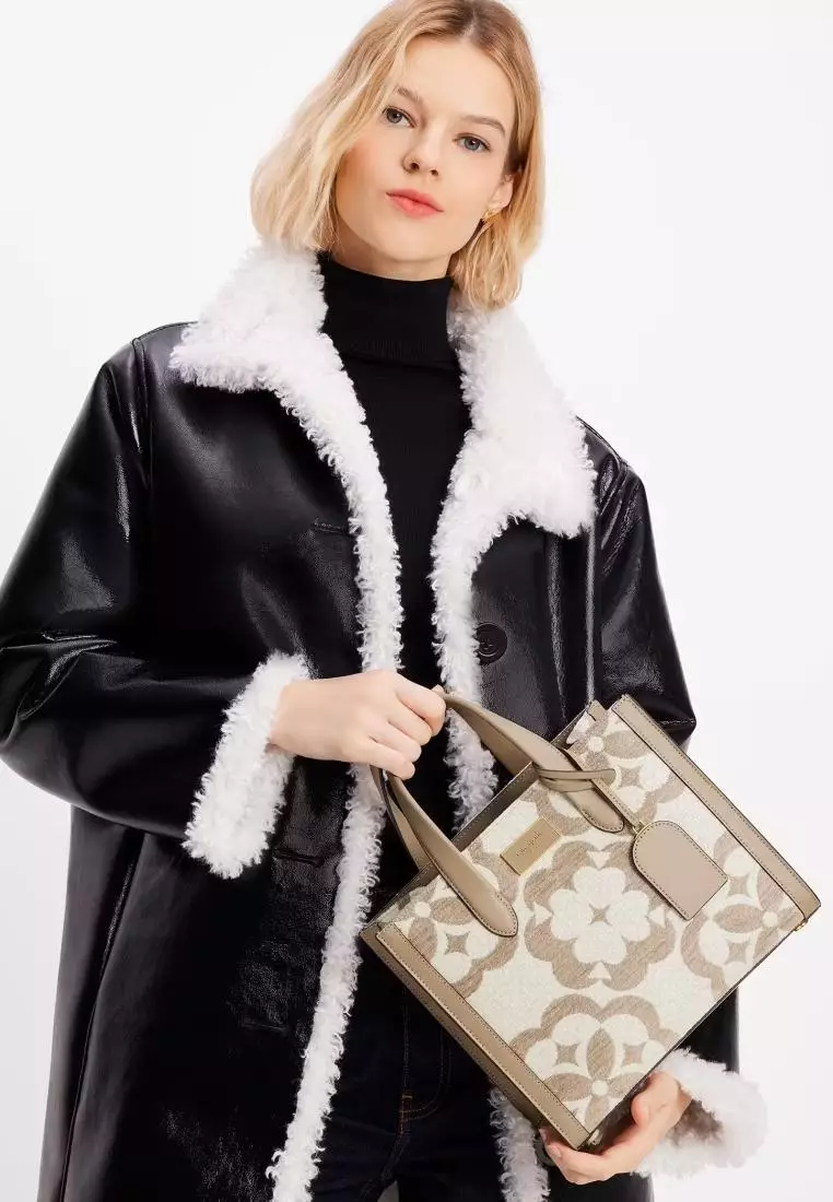 Kate Spade Flower Monogram Manhattan Chenille Small Tote Timeless Taupe Multi