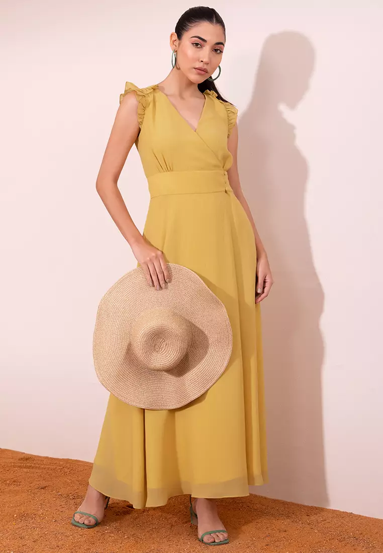 Yellow ruffle sleeve dress 2025