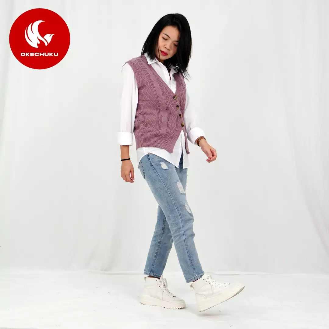Vest Kancing Rompi Rajut Kancing Knit Outer Korean Style Rompi Rajut Wanita Gaya Korea