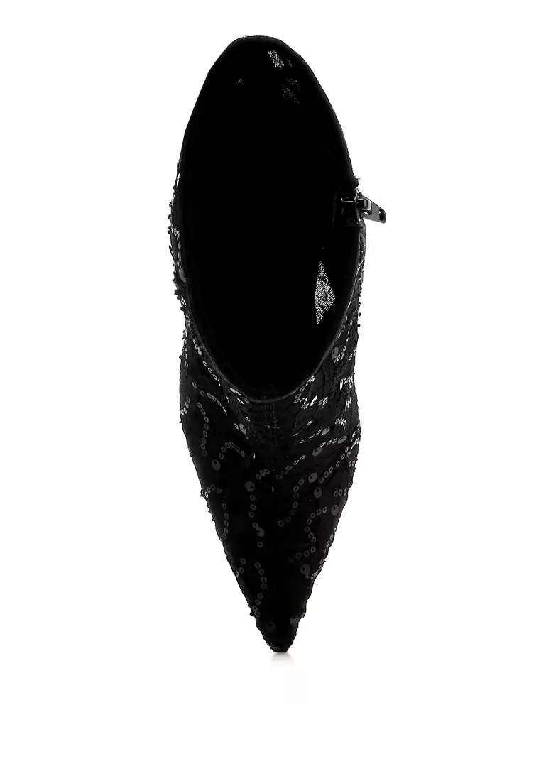 Sepatu bot renda payet warna hitam