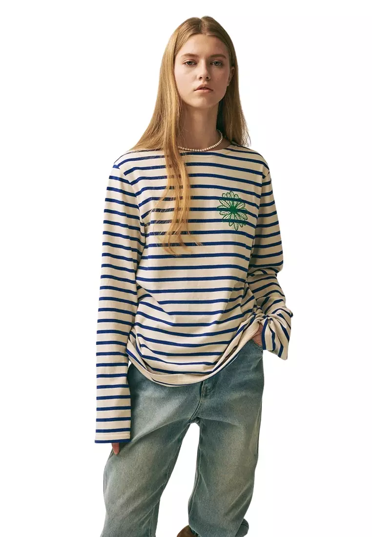 Tshirt Long Sleeve Stripe - Blue Green