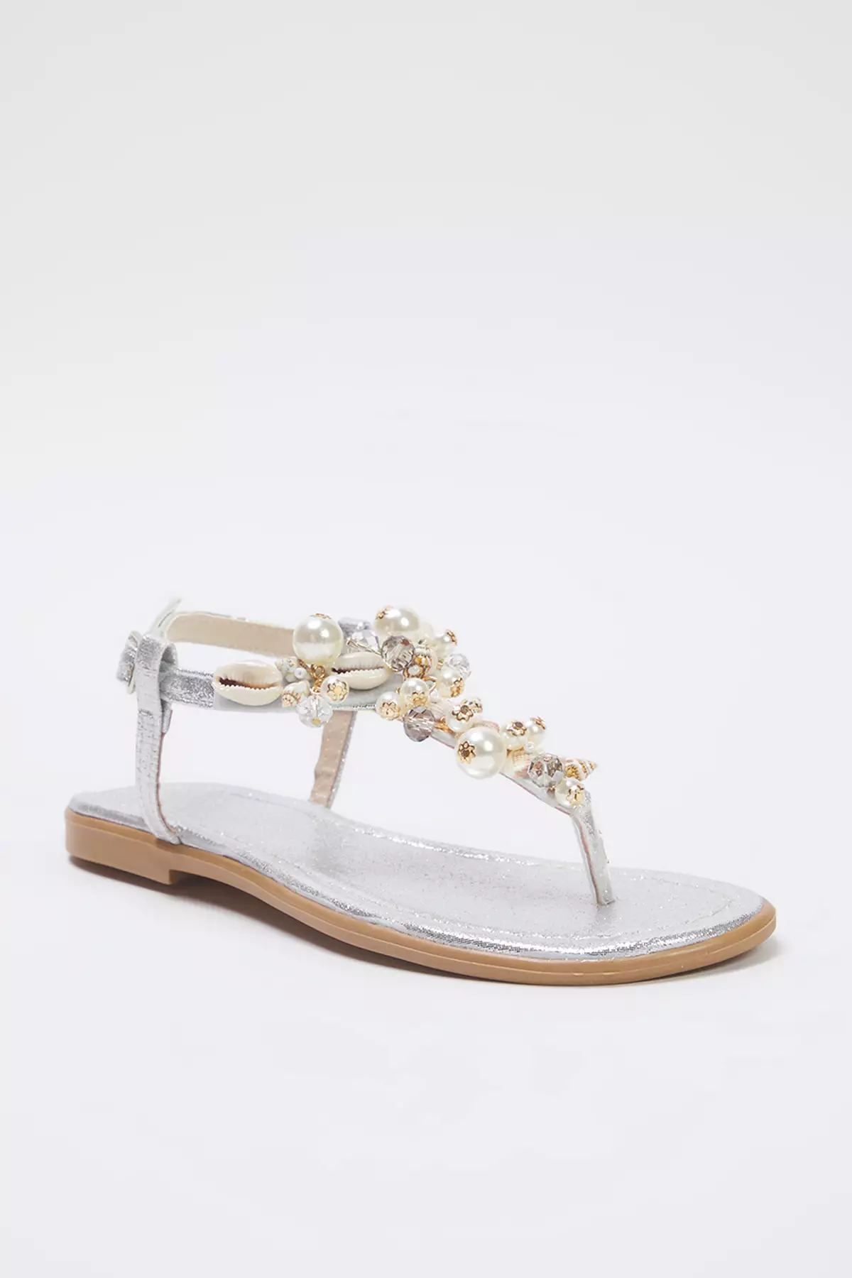 Silver Sea Shell Stone Flip Flops Women Stylish Sandals Takss25Sd00007
