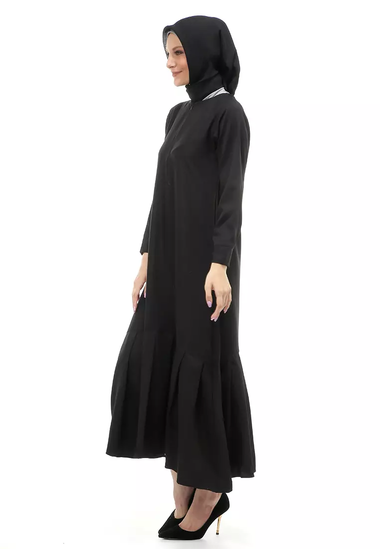 Natalia Dress Muslimah Wanita Long Sleeve Polos Design Casual Regular Fit - Black