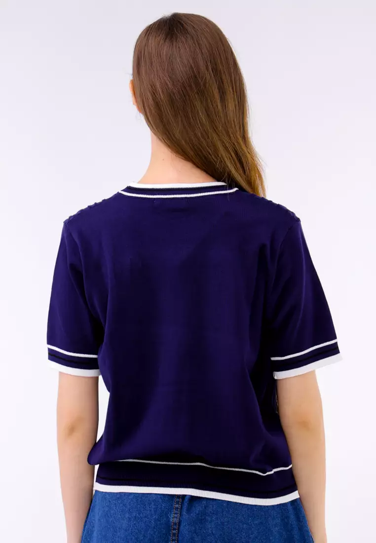 Textured Knitted Short Sleeve Blouse