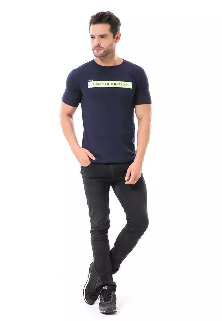 Aisley Atasan Kasual Pria Kaos Motif Limited Edition Lengan Pendek Material Cotton ORIGINAL - Navy