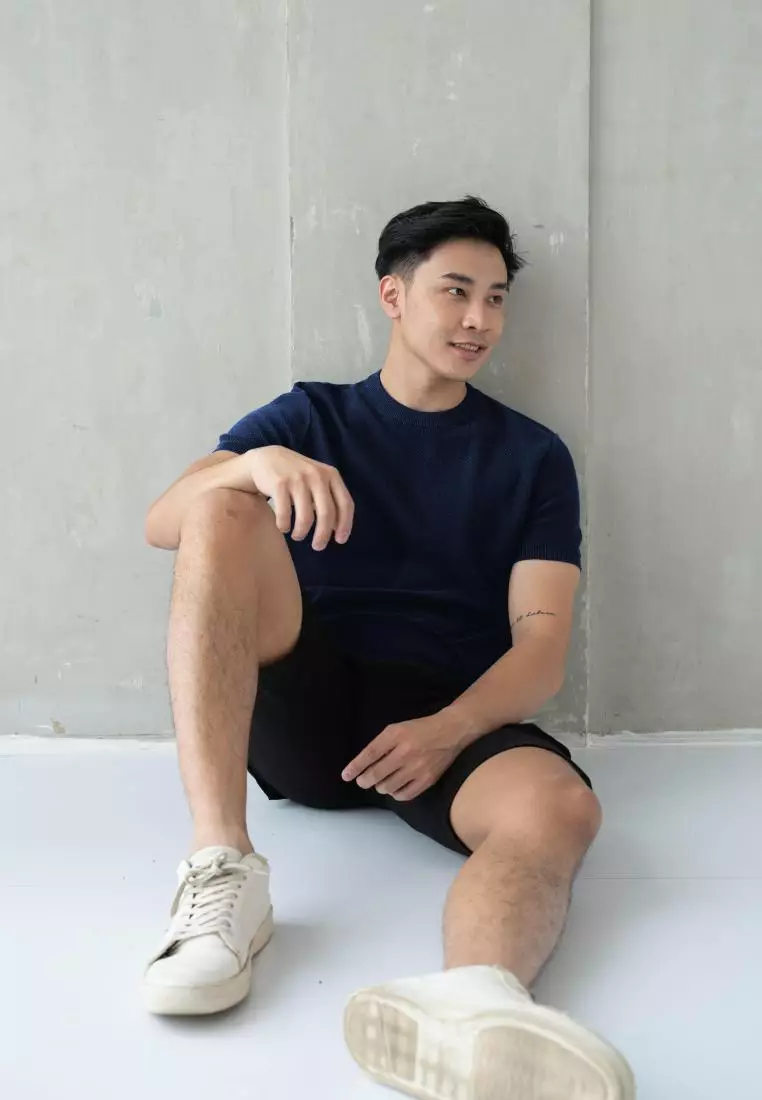 Kale Marvin Navy / Sweater Rajut Pria Tangan Pendek